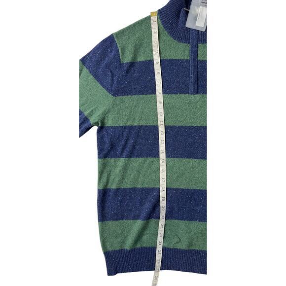 1-39 QI CASHMERE Men's Sweater Zip-Henley Blue/Green Striped Medium - Picture 15 of 16